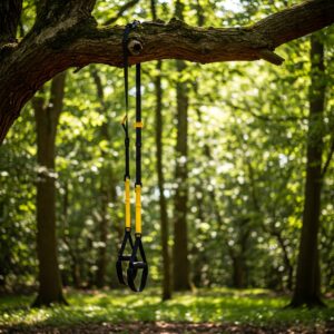 Sangles de suspension TRX jaunes et noires sur un arbre